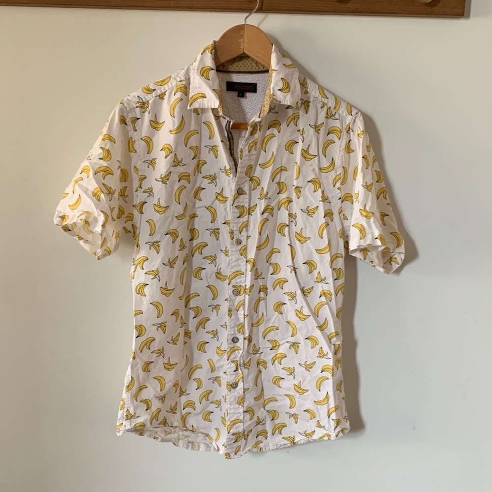 Men's White Short-Sleeve Banana Print Shirt